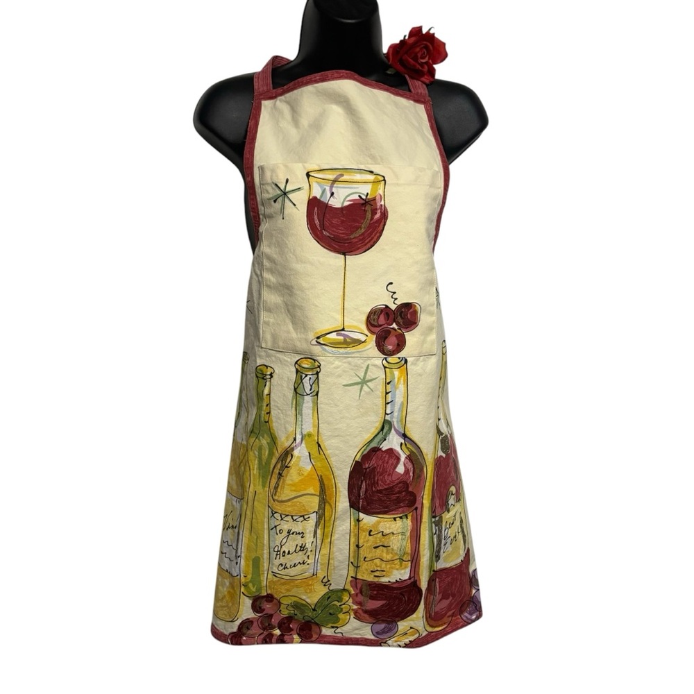 Julia Junkin Hand painted bib apron wine theme bottles festive xmas party